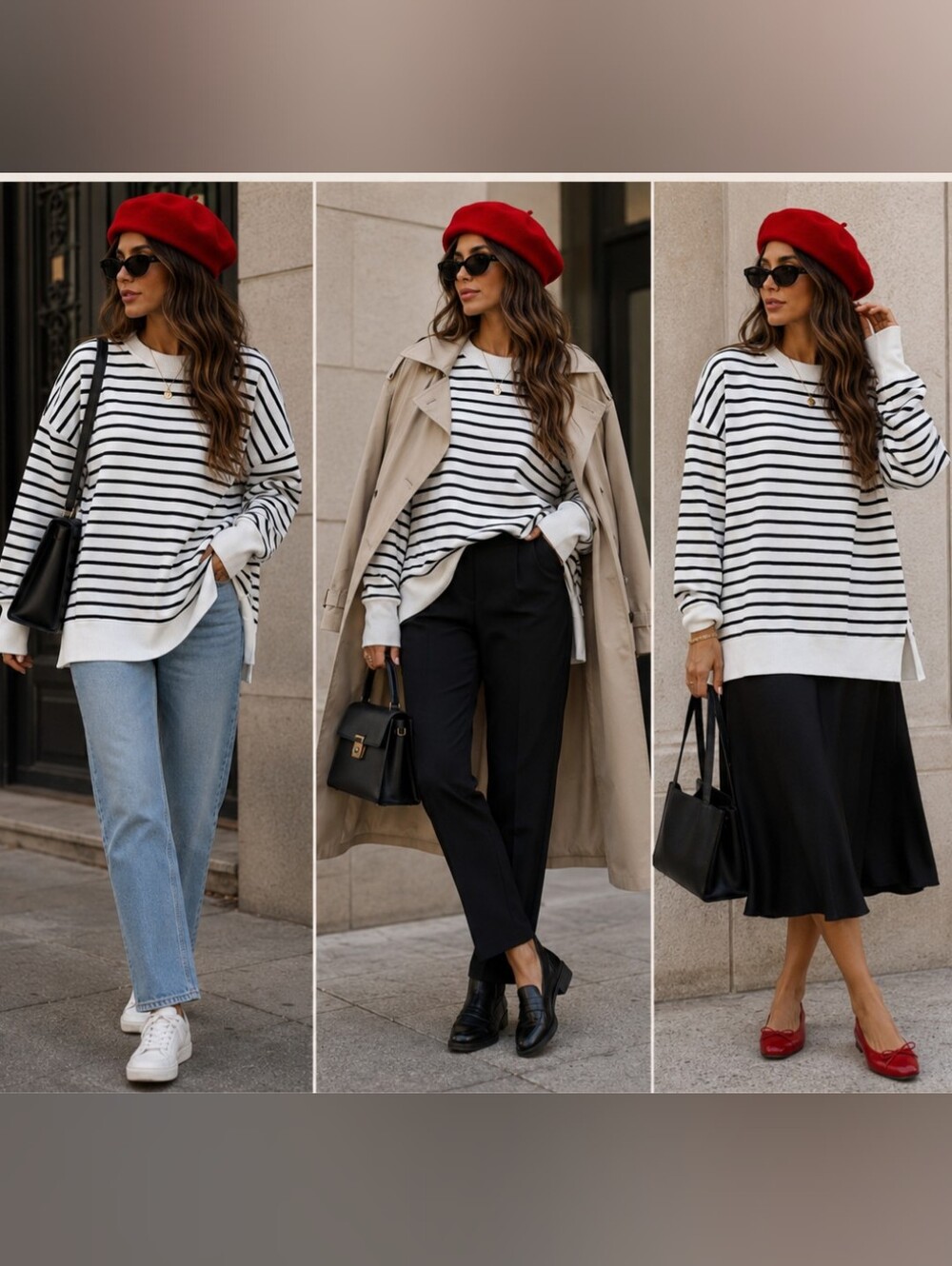 French-Inspired Striped Pullover & Red Beret Bundle